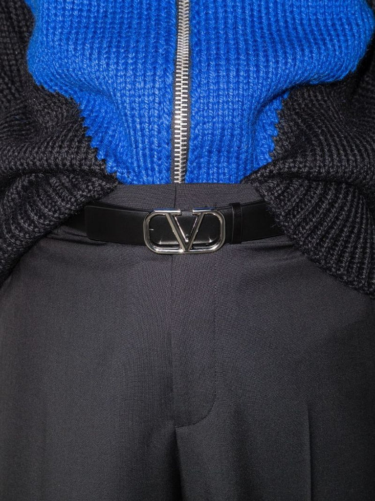 Black Vlogo Signature Leather Belt