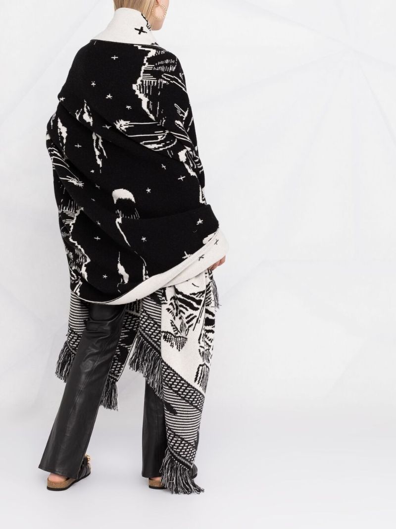 Intarsia-pattern Knitted Cape