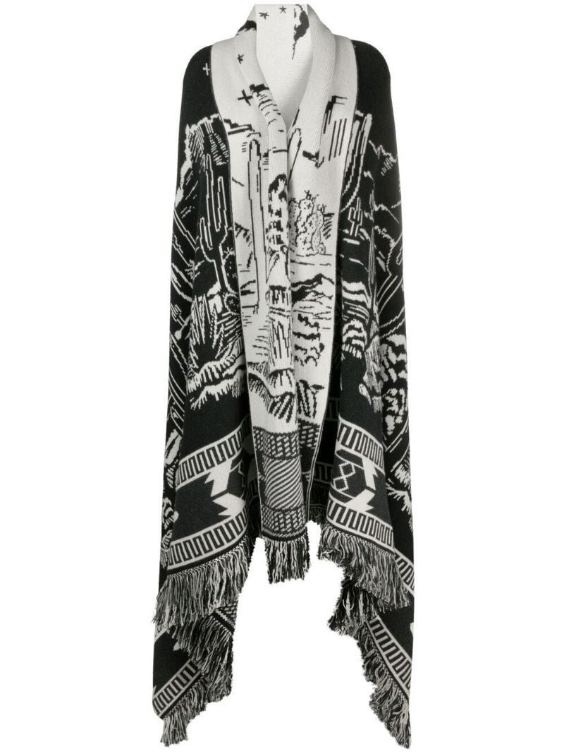 Intarsia-pattern Knitted Cape