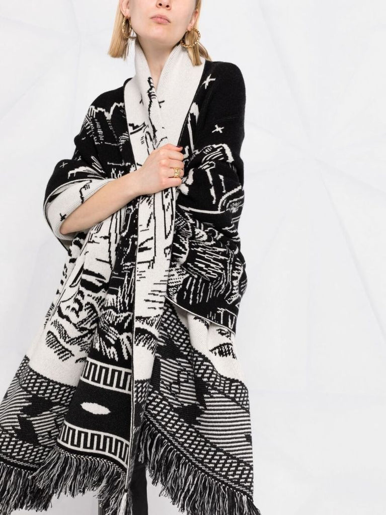 Intarsia-pattern Knitted Cape