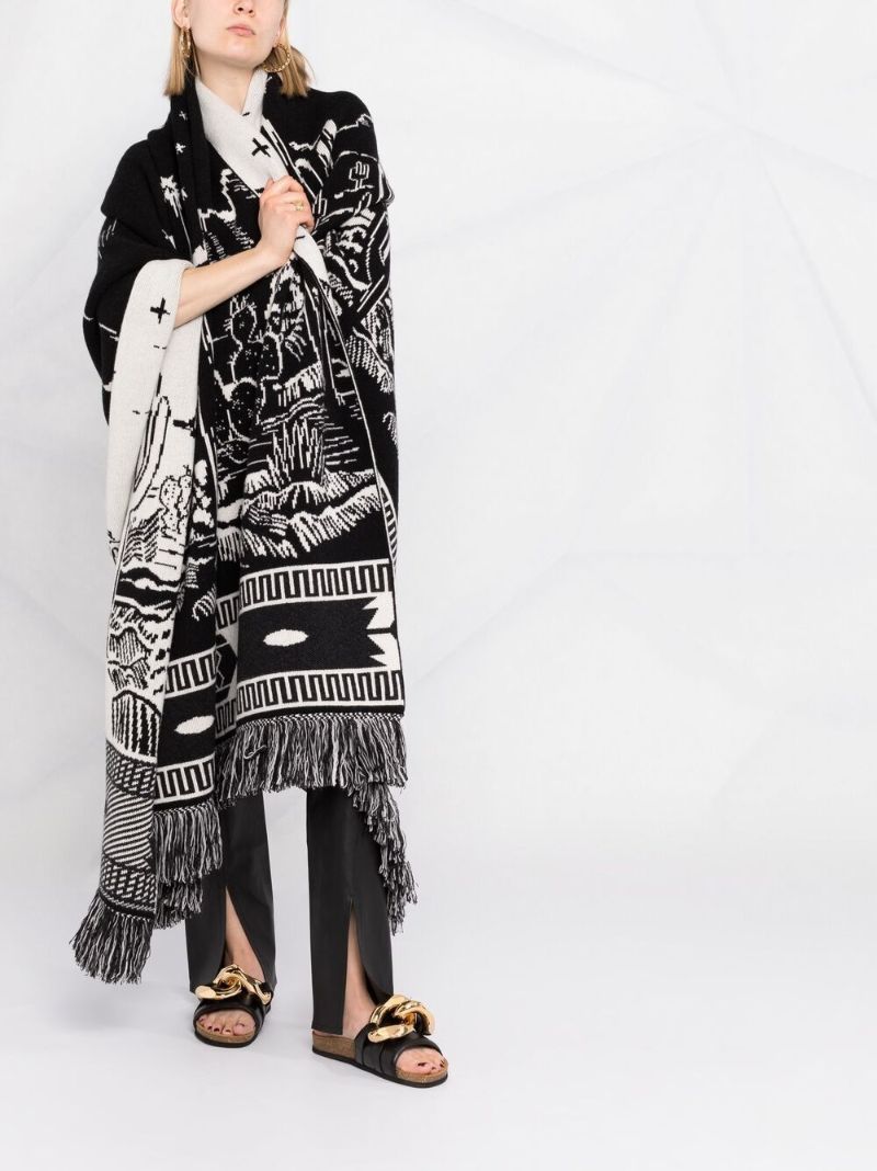 Intarsia-pattern Knitted Cape