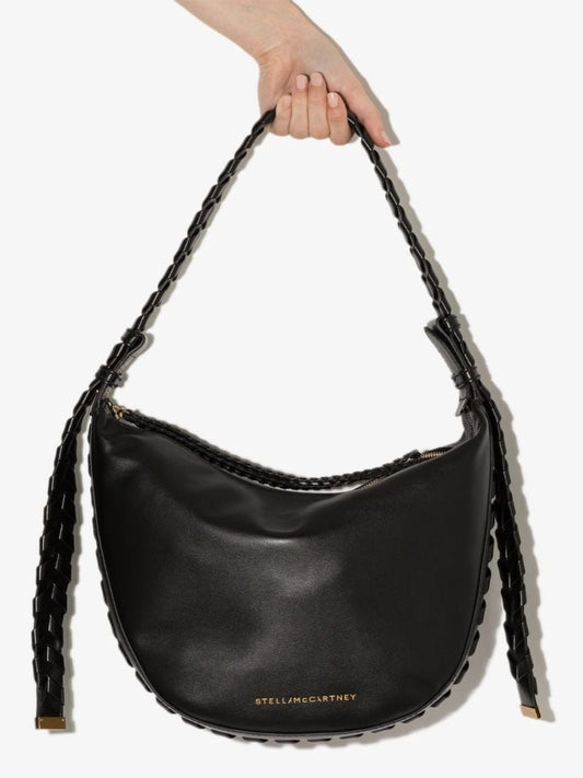 Black Faux Leather Braided Shoulder Bag