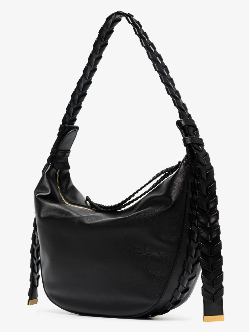Black Faux Leather Braided Shoulder Bag