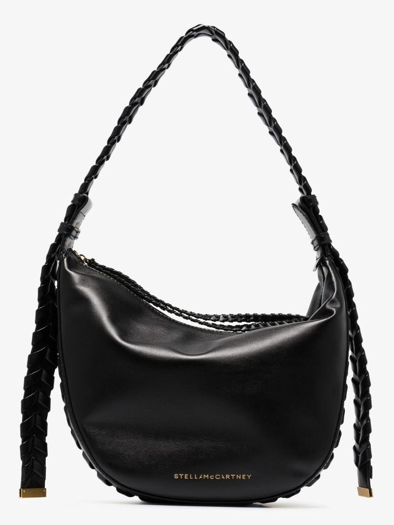 Black Faux Leather Braided Shoulder Bag