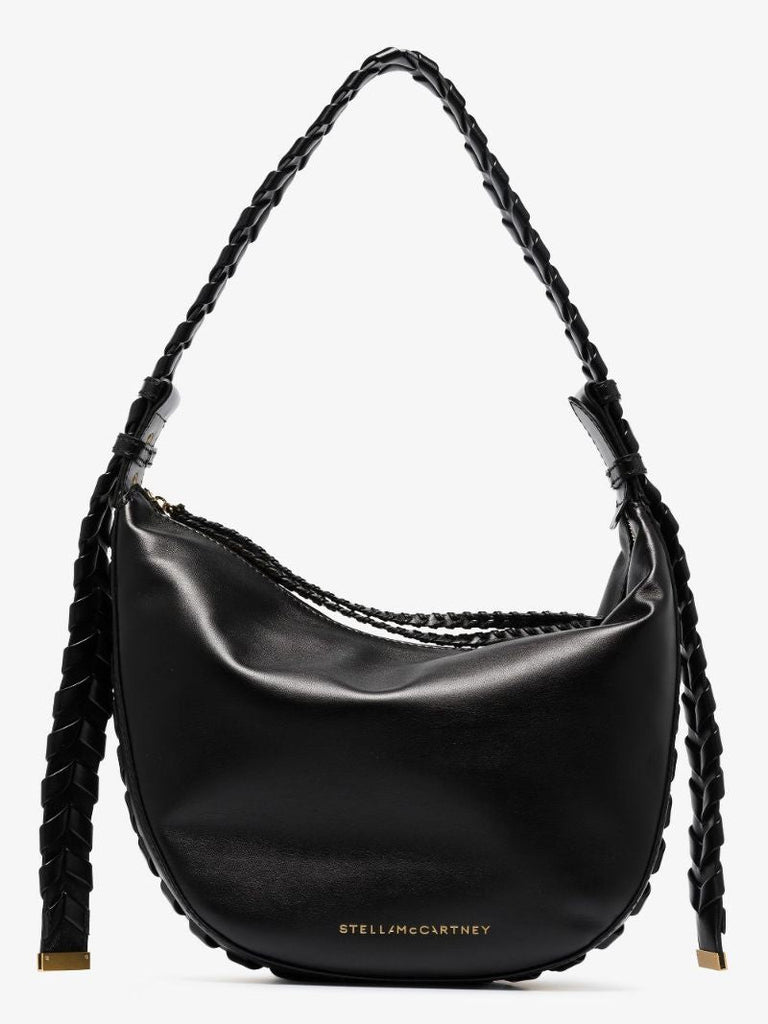 Black Faux Leather Braided Shoulder Bag