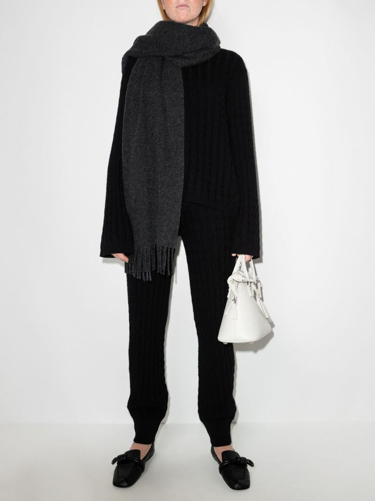 Grey Fringed Wool Scarf