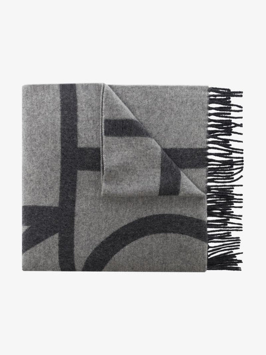 Grey Monogram Virgin Wool Scarf