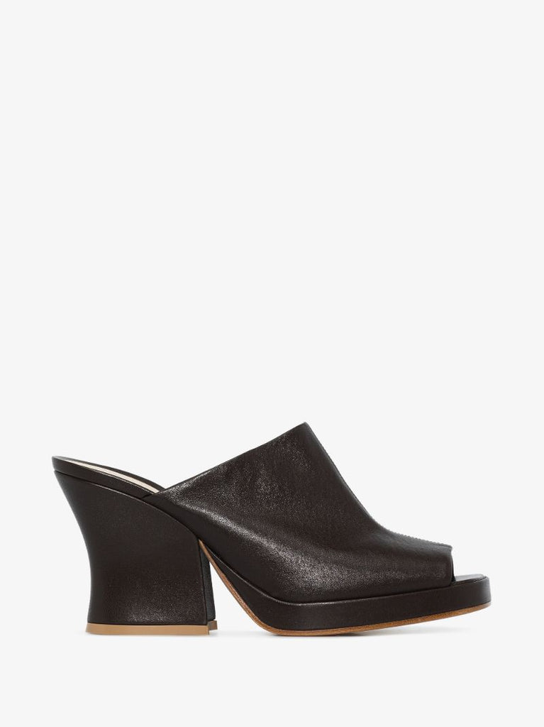 Black Wedge 90 Leather Platform Mules