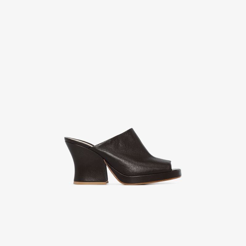 Black Wedge 90 Leather Platform Mules