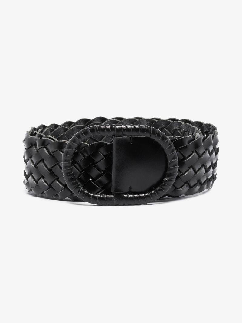 Black Braided Wide Leather Belt