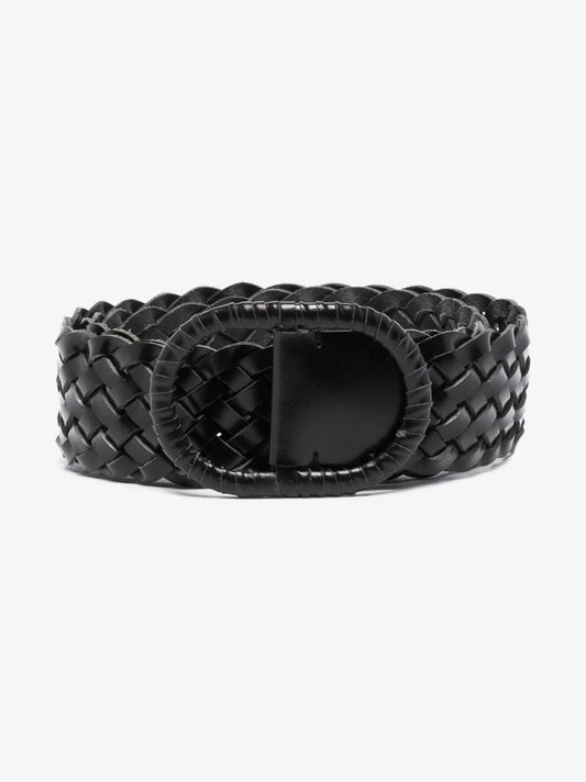 Black Braided Wide Leather Belt