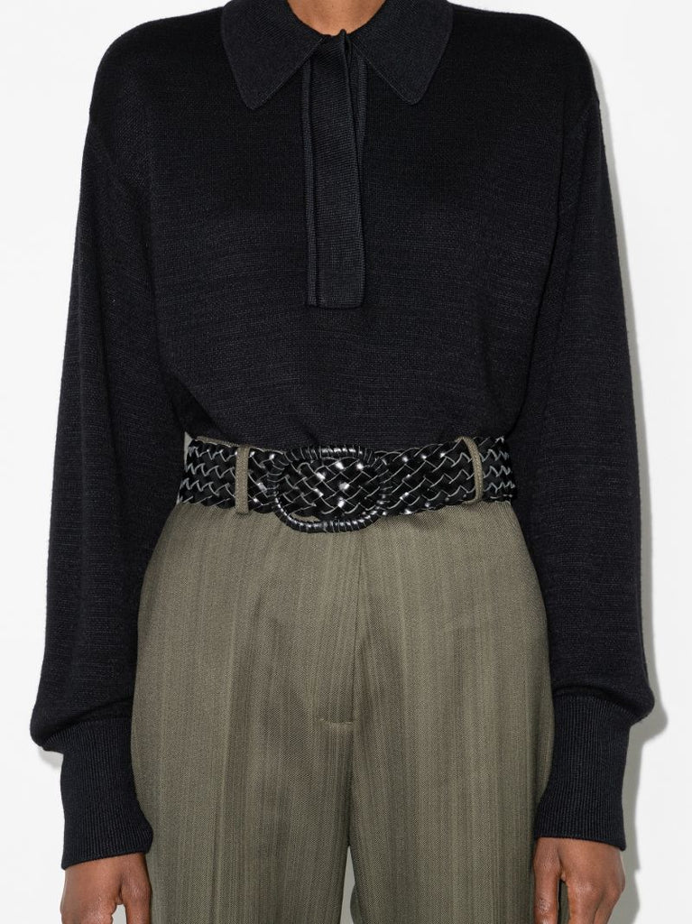 Black Braided Wide Leather Belt