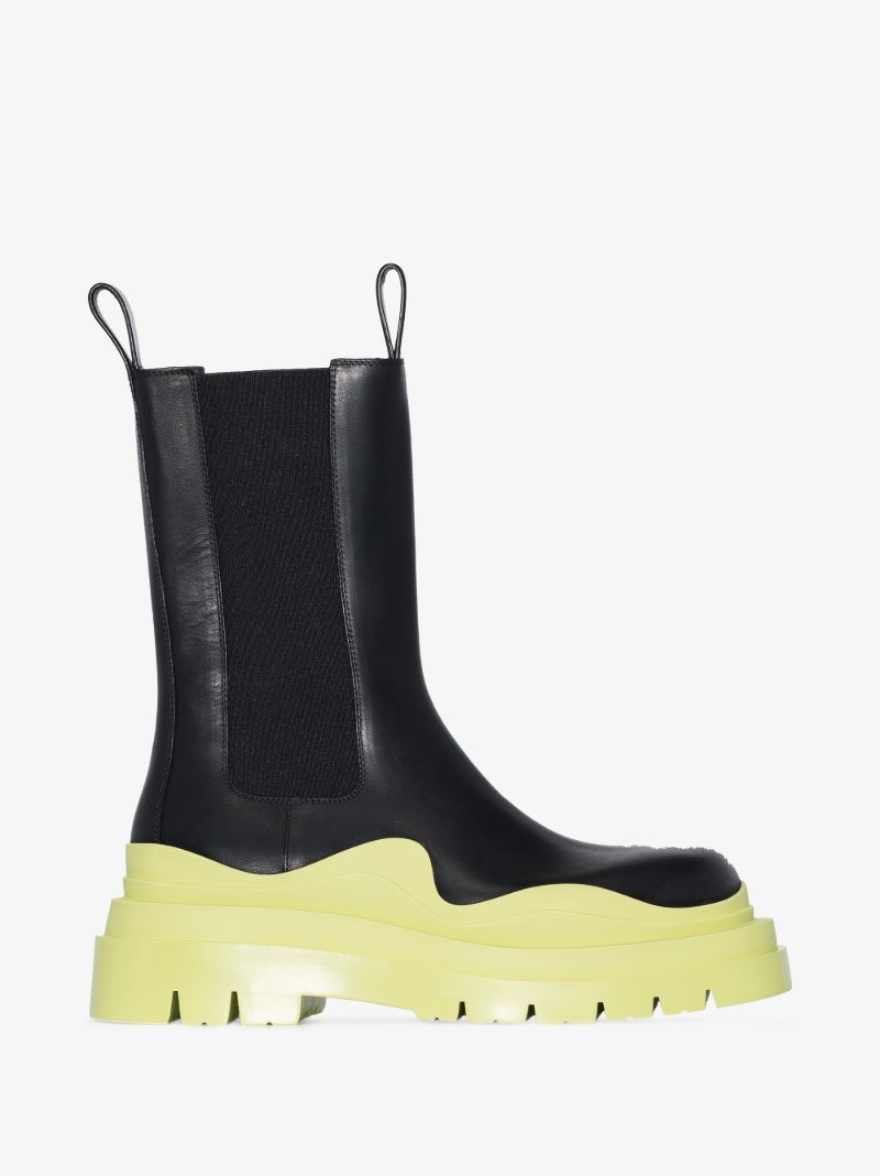 Black and Green Tire Leather Chelsea Boots