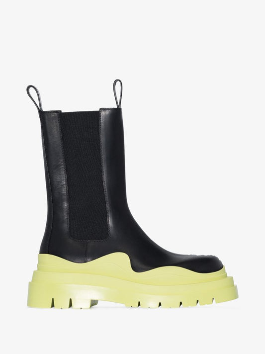 Black and Green Tire Leather Chelsea Boots