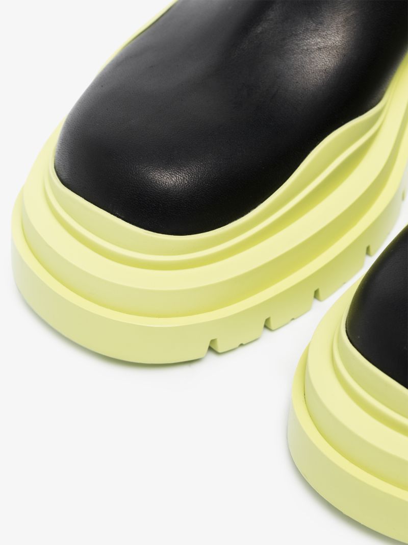 Black and Green Tire Leather Chelsea Boots
