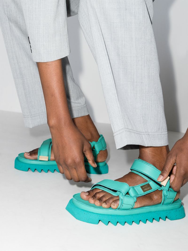 X Suicoke Green Depa-cab Leather Sandals