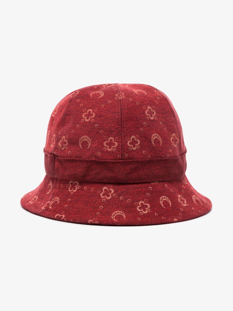 Red Moon Print Denim Bucket Hat