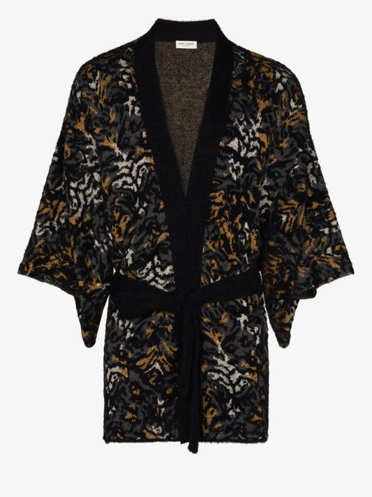 Abstract Tiger Jacquard Knitted Kimono Jacket