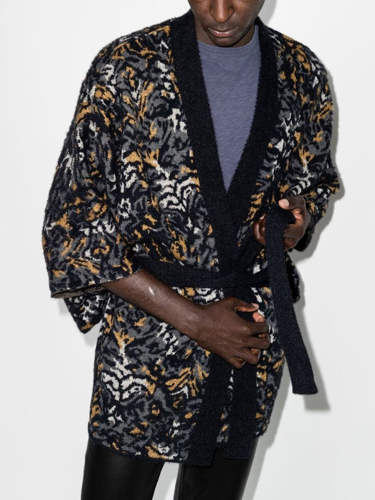 Abstract Tiger Jacquard Knitted Kimono Jacket