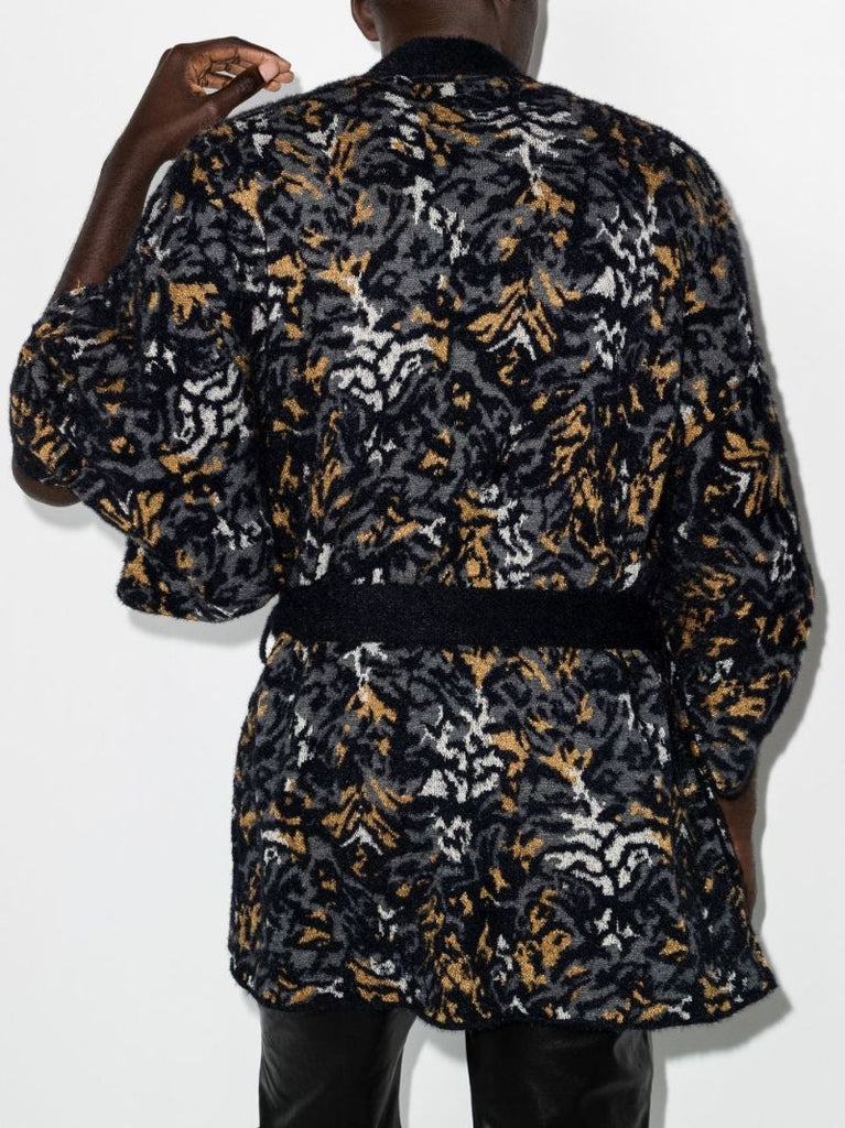 Abstract Tiger Jacquard Knitted Kimono Jacket