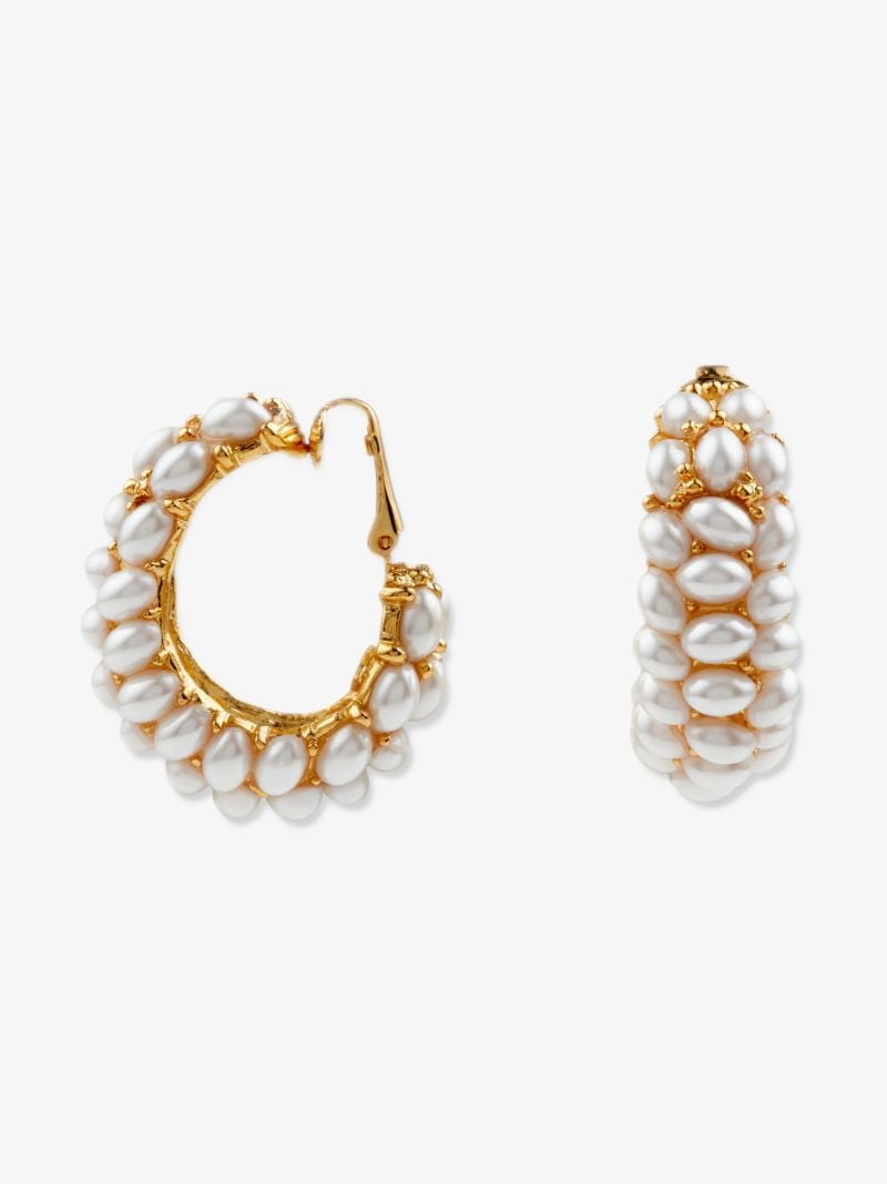 Gold-plated Cabachon Pearl Hoop Earrings