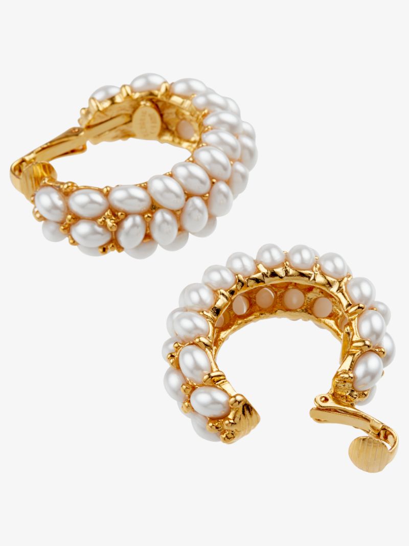Gold-plated Cabachon Pearl Hoop Earrings