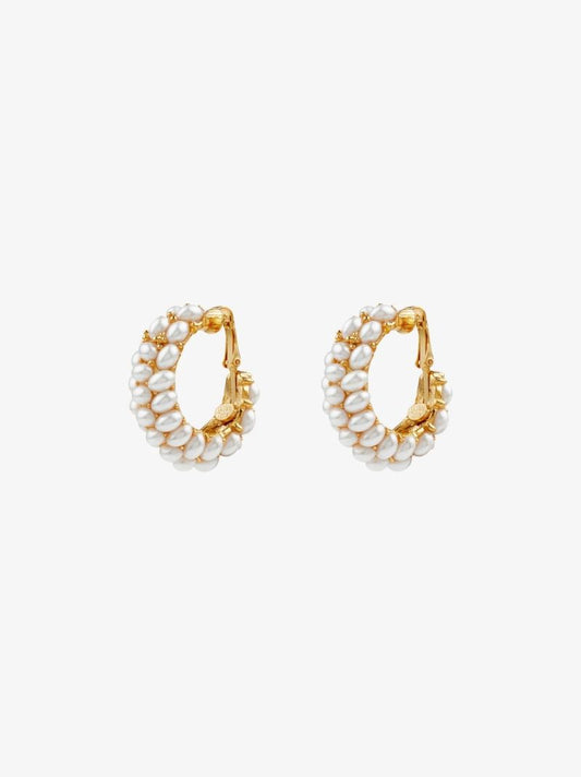 Gold-plated Cabachon Pearl Hoop Earrings