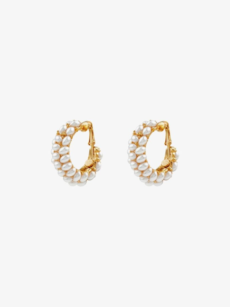 Gold-plated Cabachon Pearl Hoop Earrings