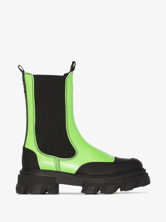 Green Chunky Leather Chelsea Boots