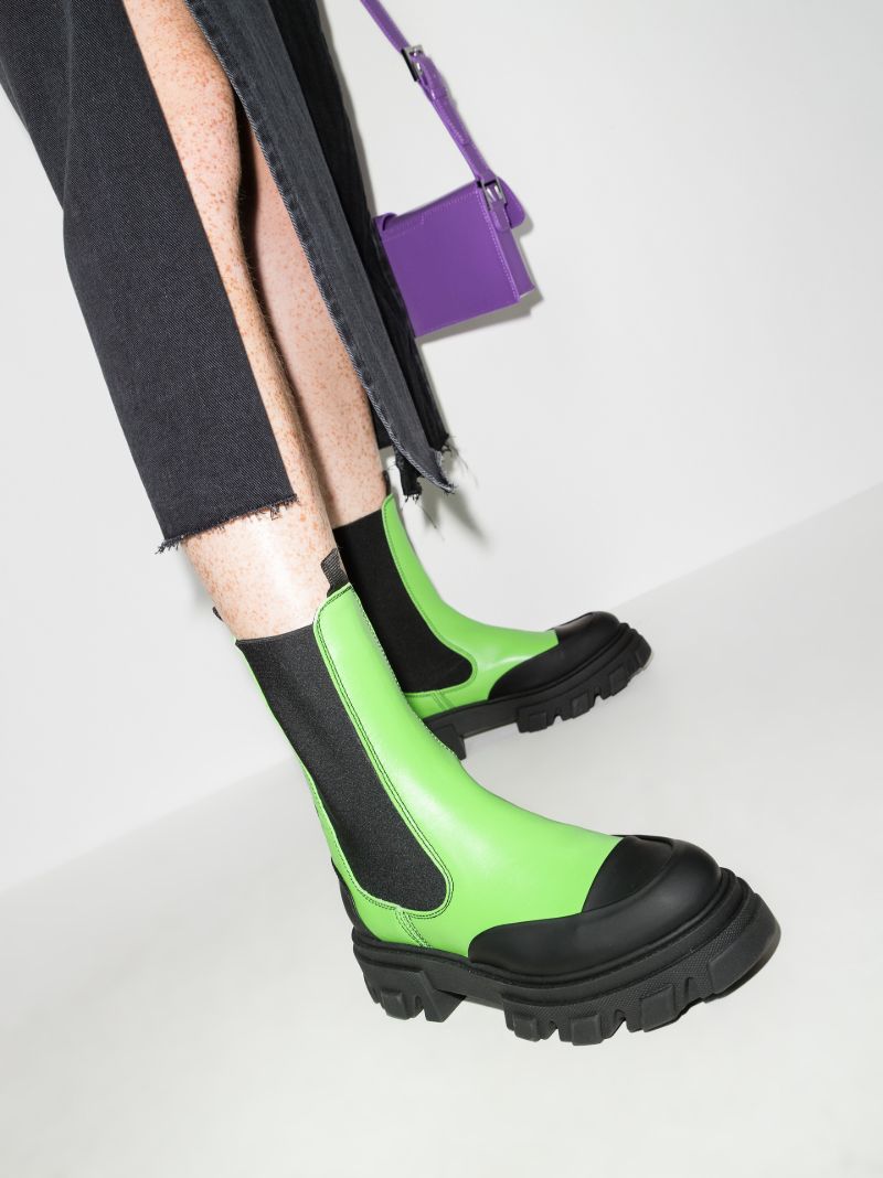 Green Chunky Leather Chelsea Boots