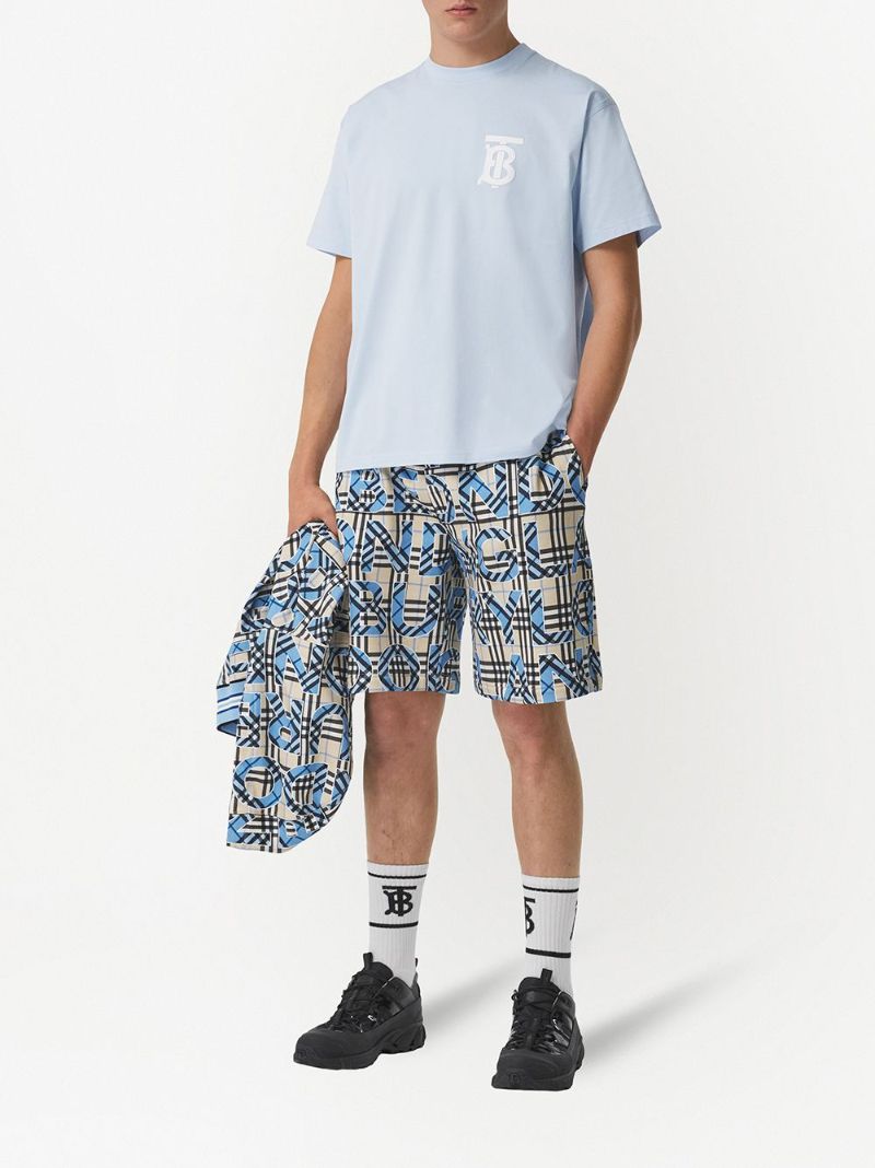 Blue Logo Print Cotton T-shirt