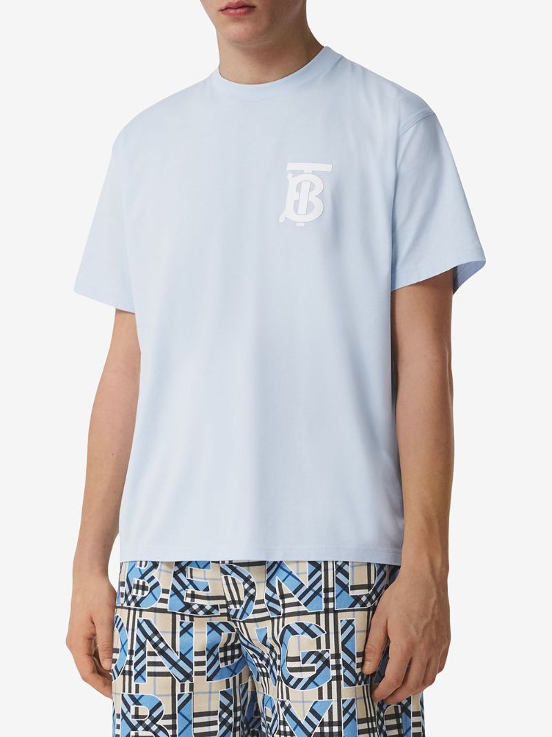 Blue Logo Print Cotton T-shirt