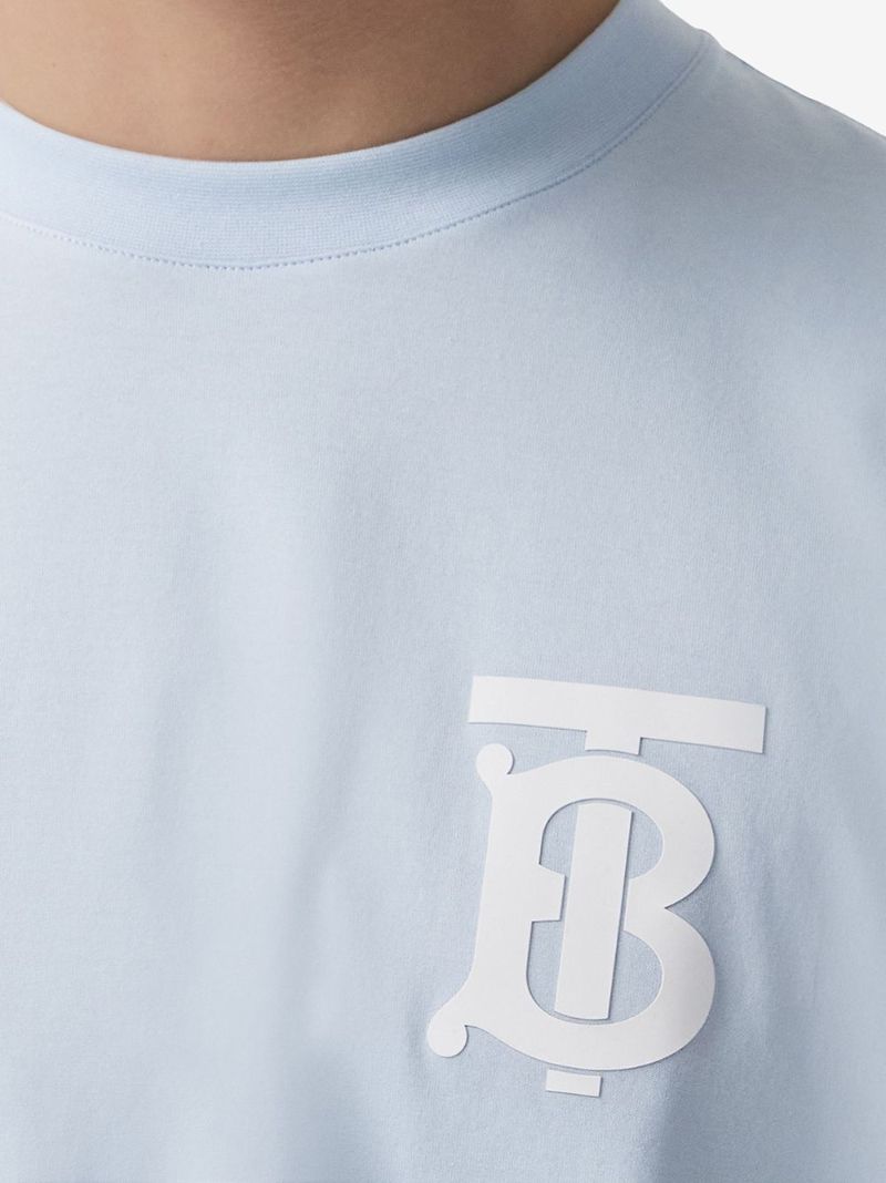 Blue Logo Print Cotton T-shirt