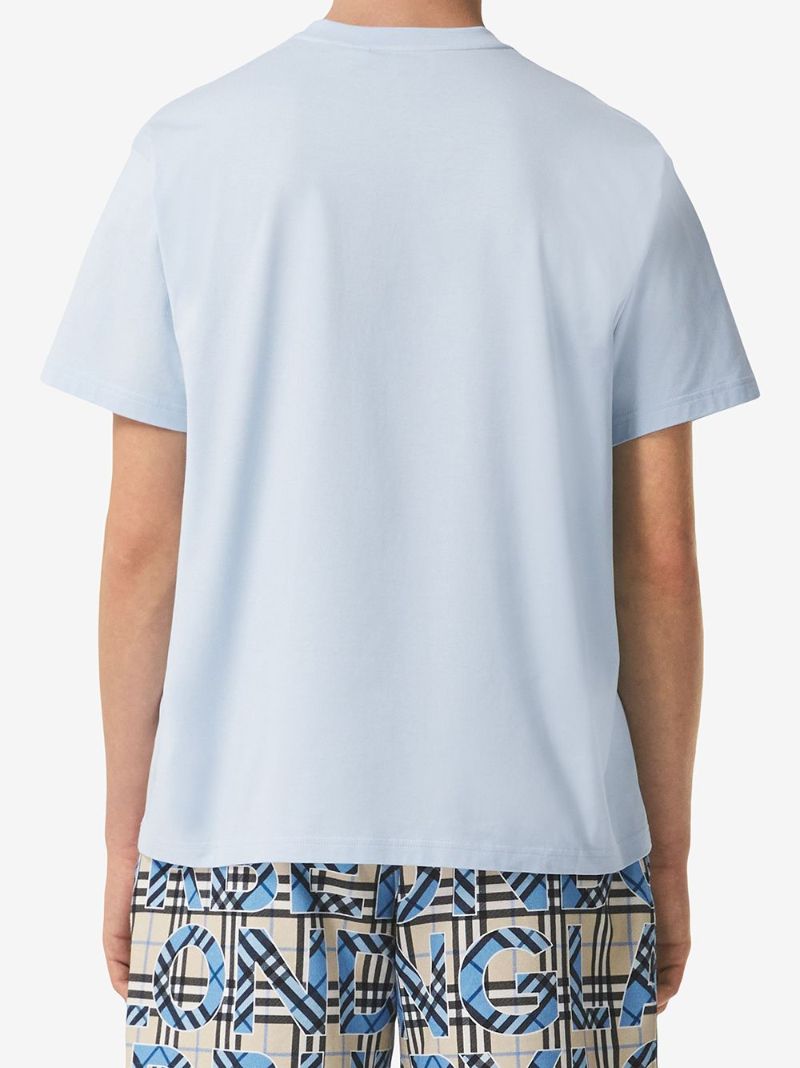 Blue Logo Print Cotton T-shirt