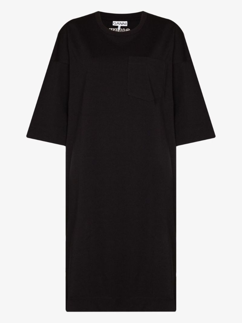 Black Logo Cotton Midi Dress