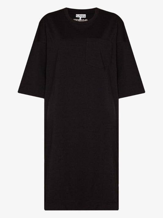 Black Logo Cotton Midi Dress