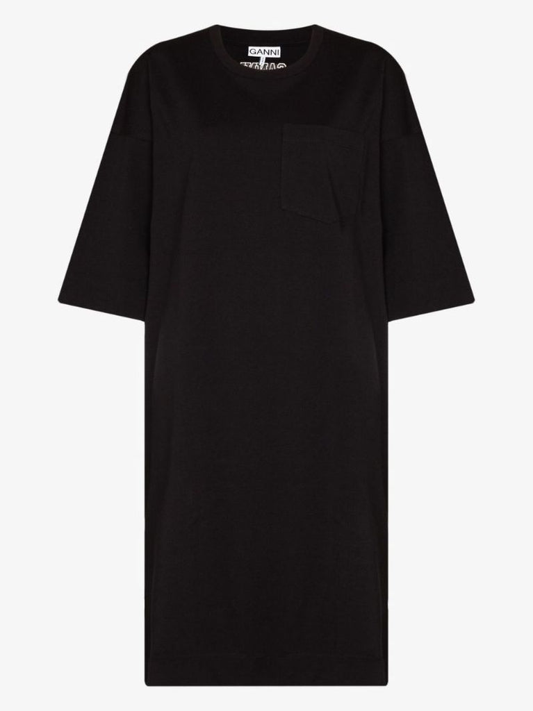 Black Logo Cotton Midi Dress
