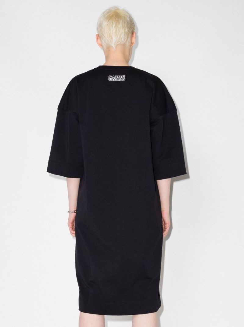 Black Logo Cotton Midi Dress
