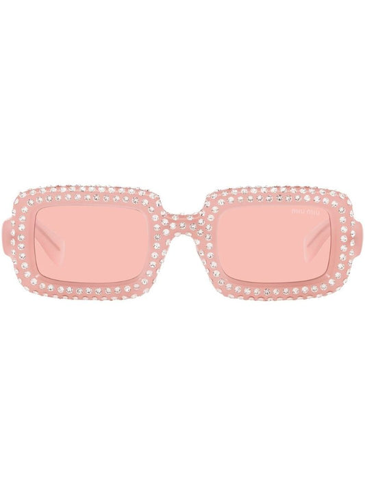 Pink Crystal-embellished Rectangle Sunglasses
