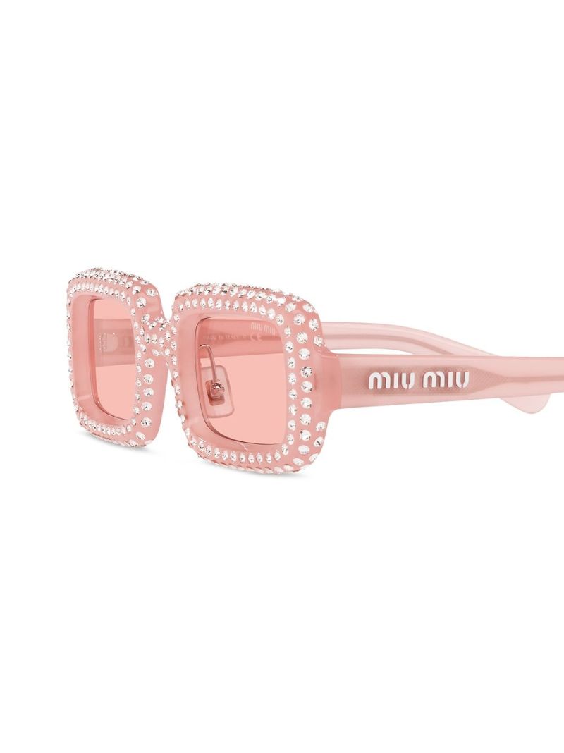 Pink Crystal-embellished Rectangle Sunglasses