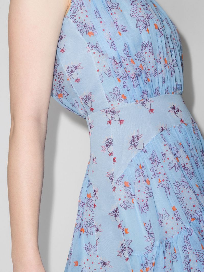 Pleated Floral Silk Dress
