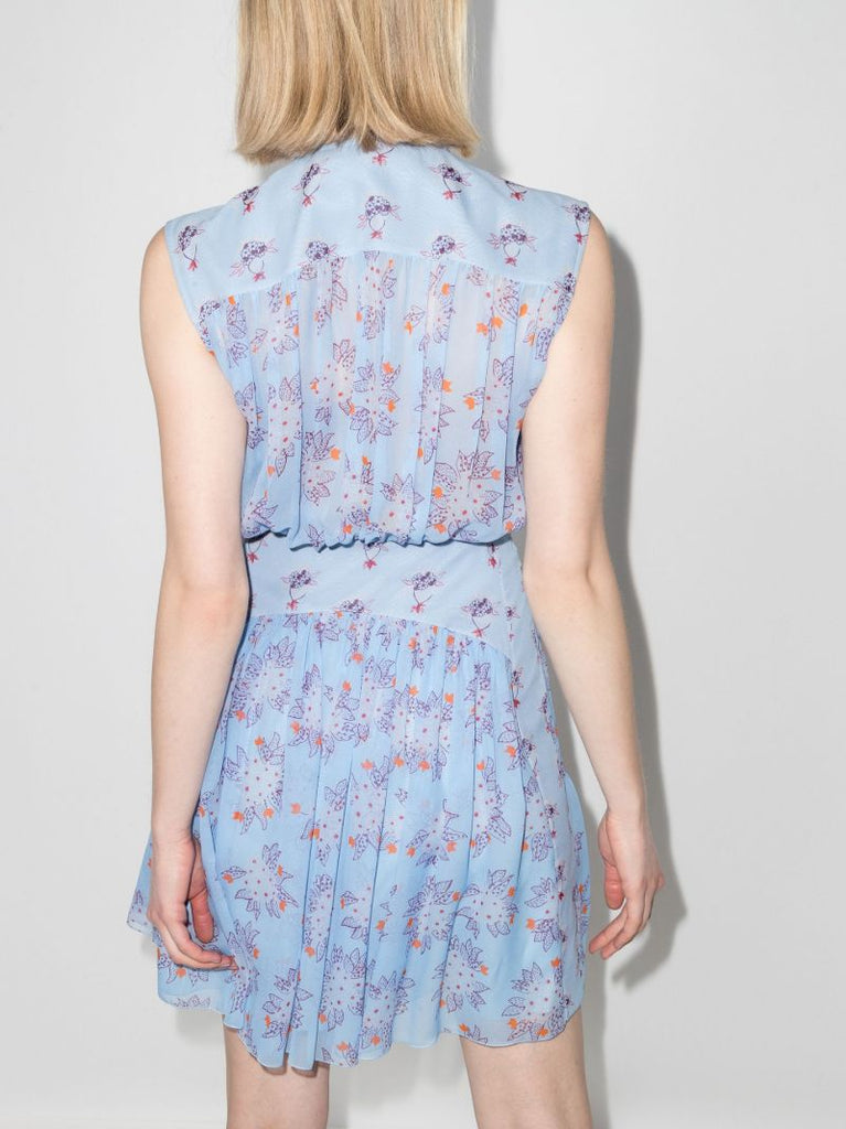 Pleated Floral Silk Dress