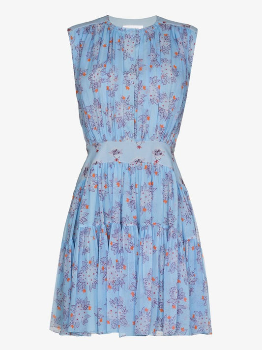 Pleated Floral Silk Dress