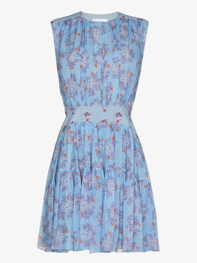 Pleated Floral Silk Dress