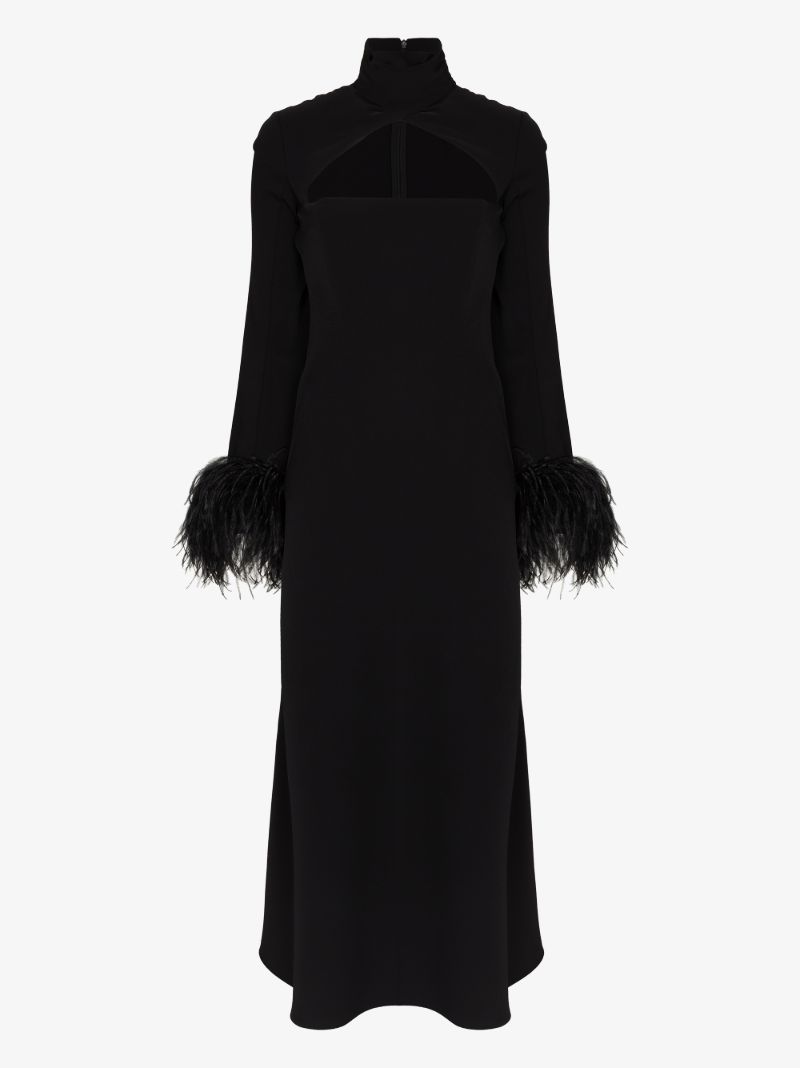 Odessa Cutout Feather Trim Dress