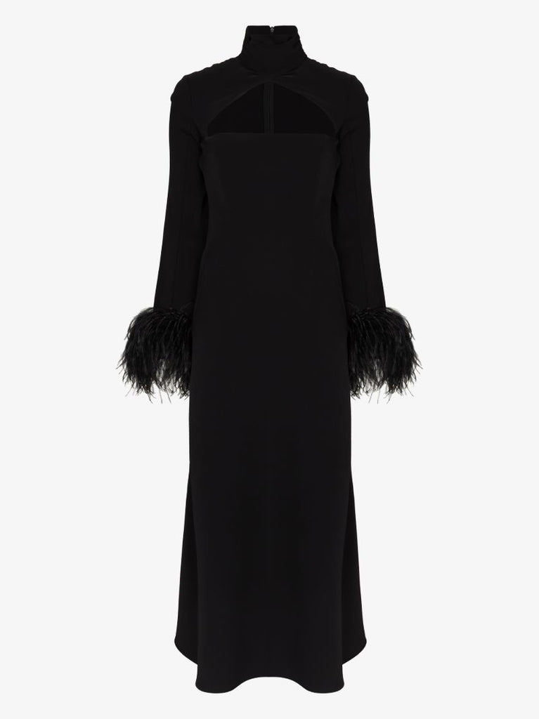 Odessa Cutout Feather Trim Dress