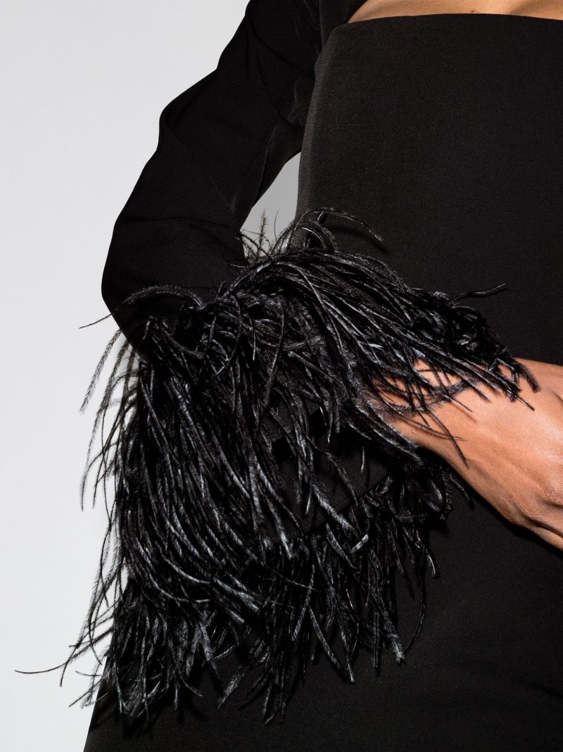 Odessa Cutout Feather Trim Dress