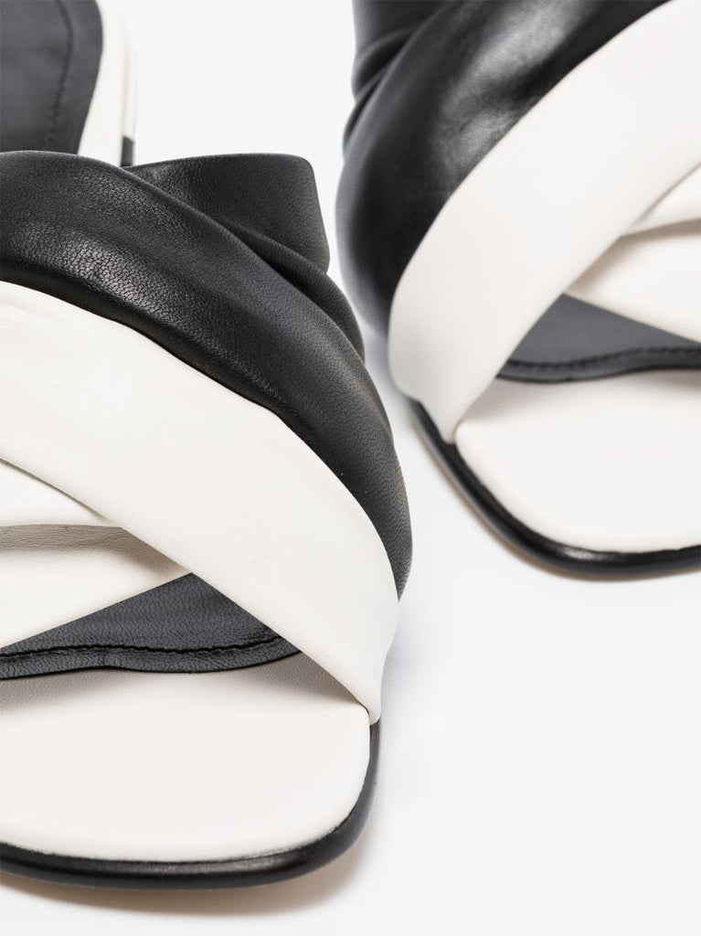 White and Black Jj 55 Leather Mules