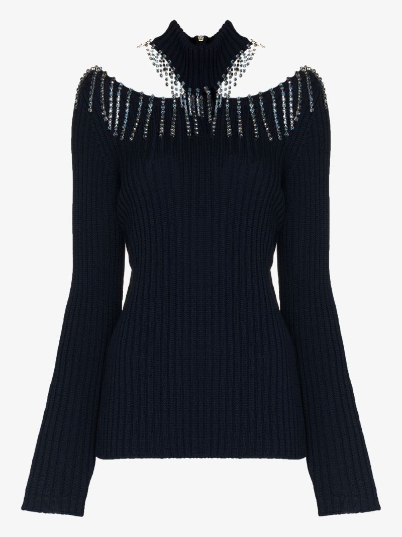 Embellished Cutout Wool Sweater
