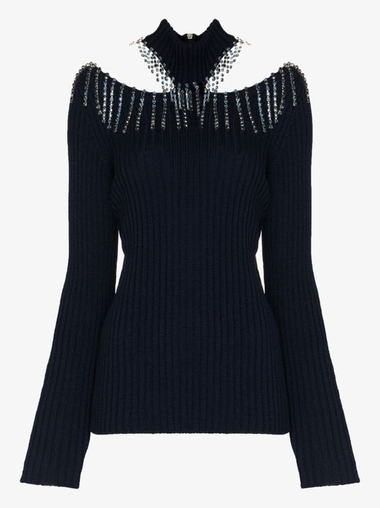 Embellished Cutout Wool Sweater